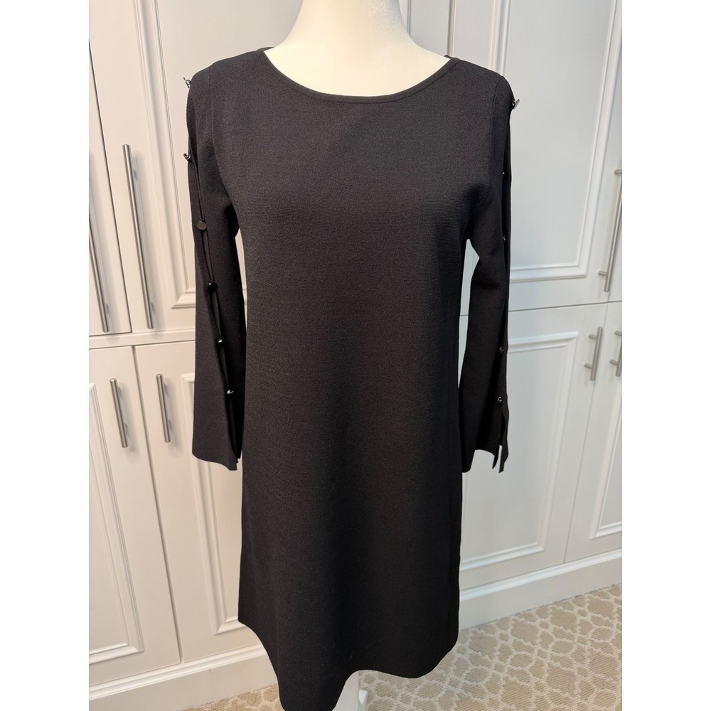 Milly Button Sleeve Dress Womens S Black NEW Split Shoulder Knit Shift